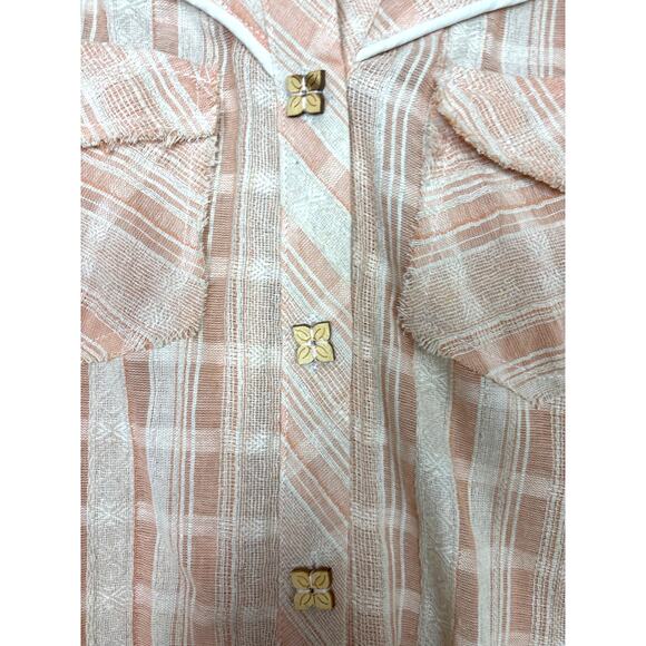 POL Women’s Small Peach White Plaid Sleeveless Boho Western Blouse Top NWT - Picture 3 of 5
